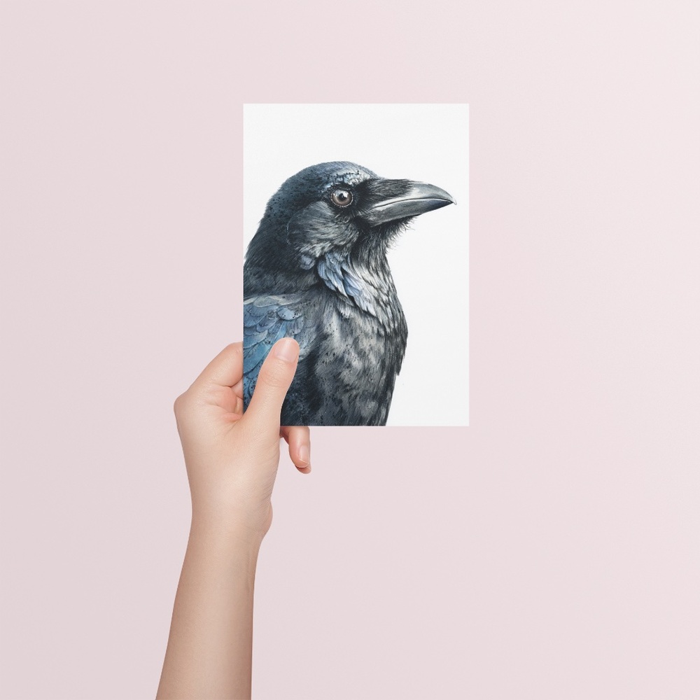 Watercolor Black Crow Wall Art Print Unframed - Black Bird Raven Illustration - Picture 5 of 6